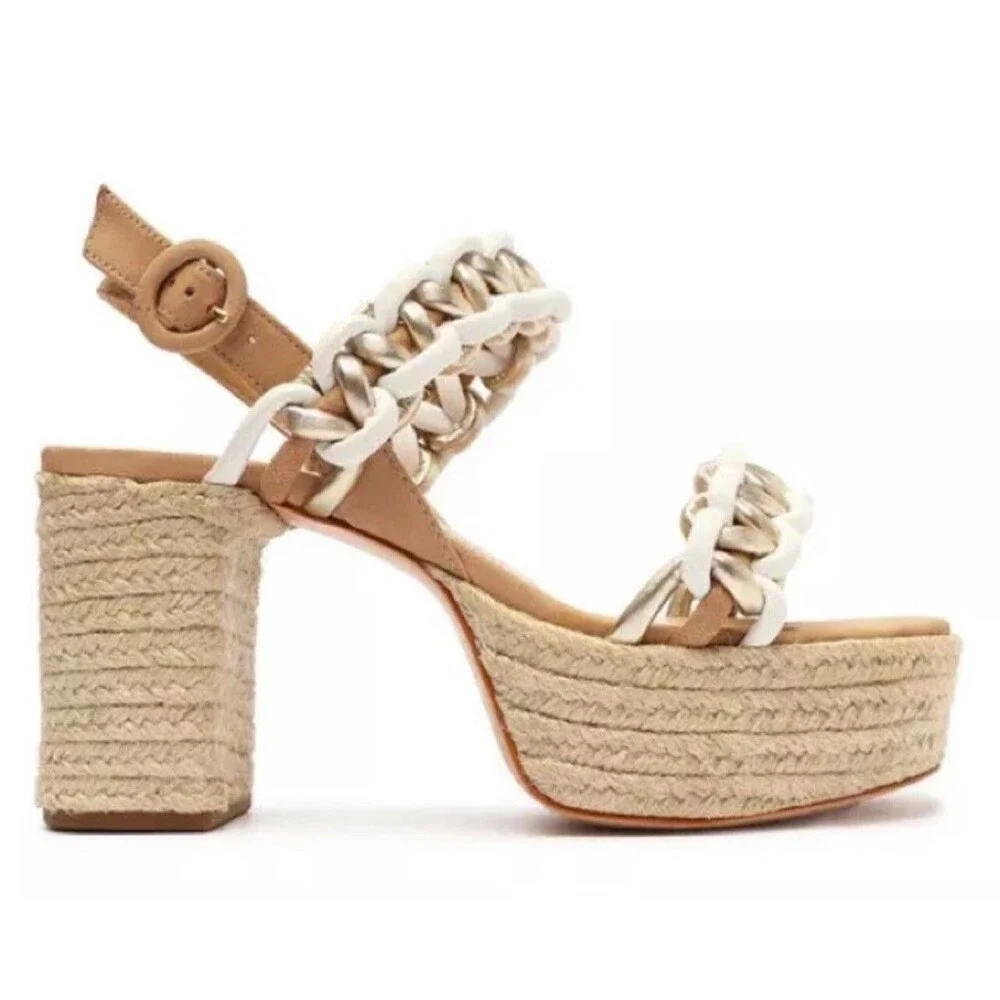 Schutz Juliet Platform Woven Leather & Suede Sandals Heels Sz 10.5
